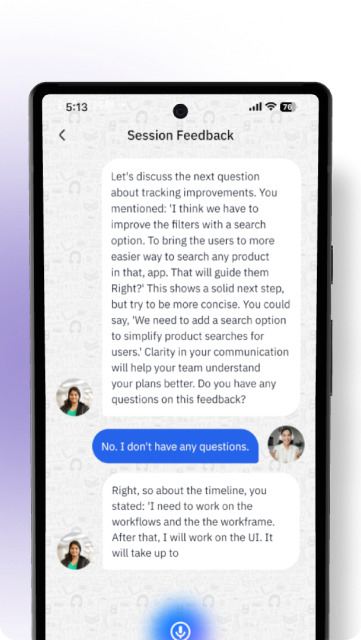 Actionable Feedback phone mockup
